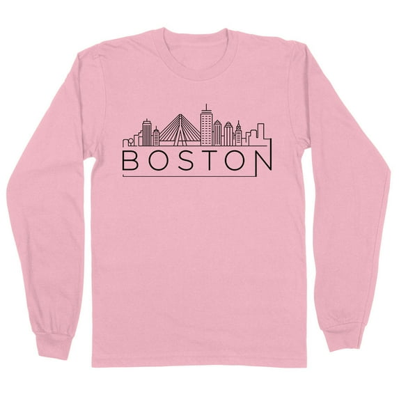 Skyline Boston Massachusetts Long Sleeve Shirt Unisex Large Pink
