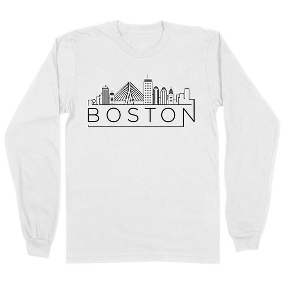 Skyline Boston Massachusetts Long Sleeve Shirt Unisex Large White