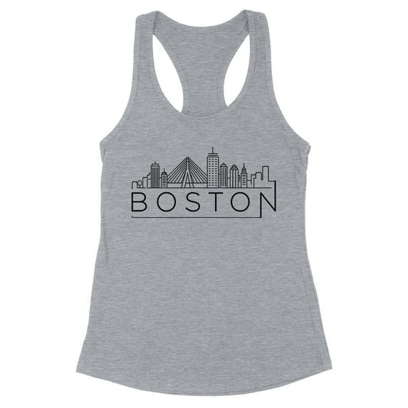 Skyline Boston Massachusetts Tank Top Fitted Racerback Women's Medium Heather Grey
