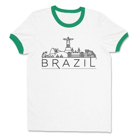 Skyline Brazil Ringer Tee Shirt Unisex X-Large White/Kelly Green