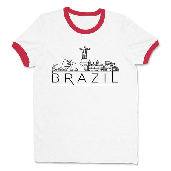 Skyline Brazil Ringer Tee Shirt Unisex X-Large White/Red