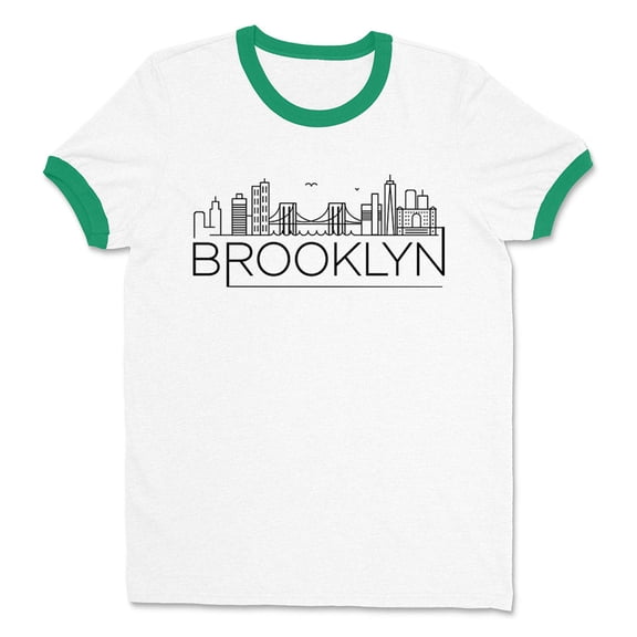 Skyline Brooklyn New York Ringer Tee Shirt Unisex Small White/Kelly Green