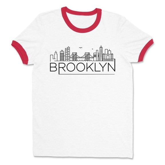 Skyline Brooklyn New York Ringer Tee Shirt Unisex Small White/Red
