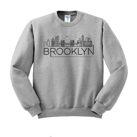 Skyline Brooklyn New York Sweatshirt Unisex Large Grey