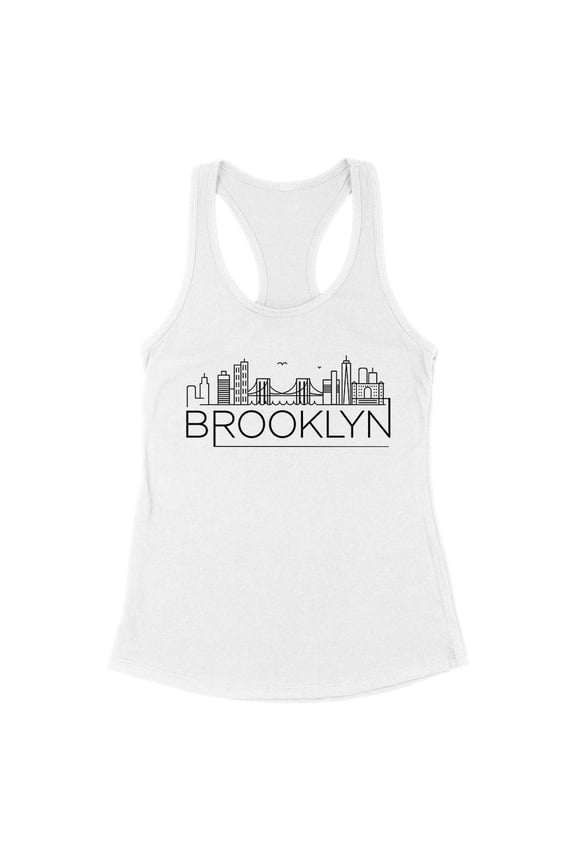 Skyline Brooklyn New York Tank Top Fitted Racerback Women's Small White