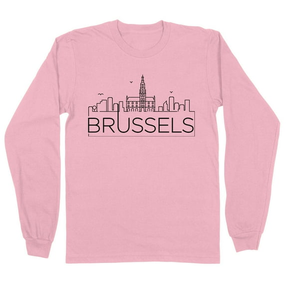 Skyline Brussels Belgium Long Sleeve Shirt Unisex 2X-Large Pink