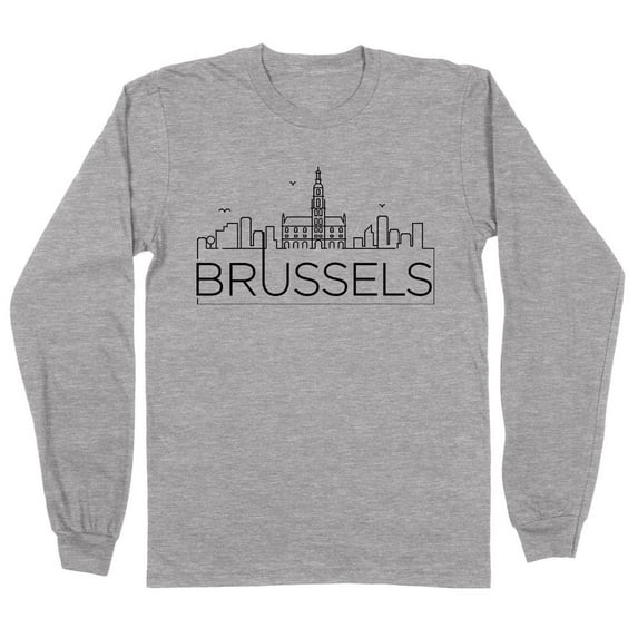 Skyline Brussels Belgium Long Sleeve Shirt Unisex Medium Grey