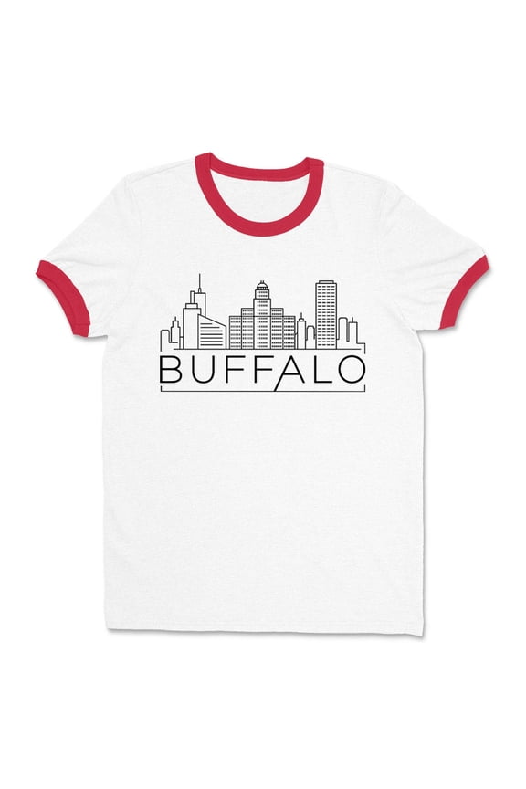 Skyline Buffalo New York Ringer Tee Shirt Unisex Large White/Red