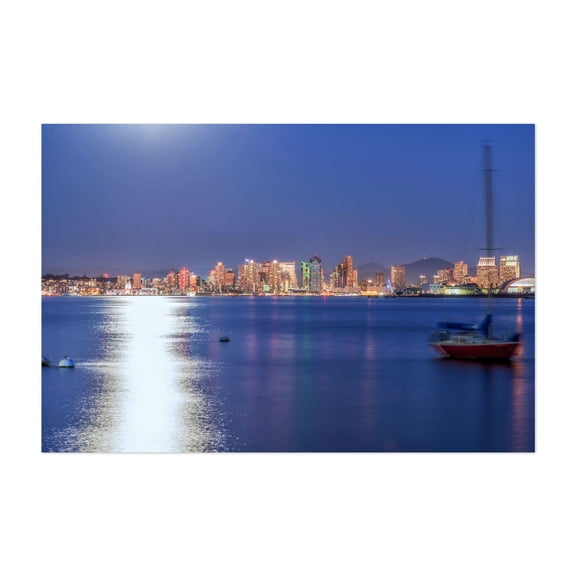 Skyline By Moonlight - San Diego California Photography Cityscape Skyline Harbor Boat Nightlife Travel Poster Unframed Wall Art Print 4 x 6 inches