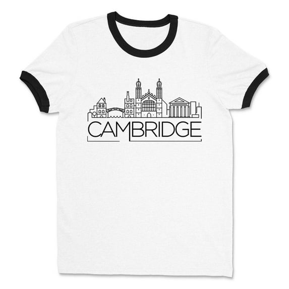 Skyline Cambridge England Ringer Tee Shirt Unisex Large White/Black