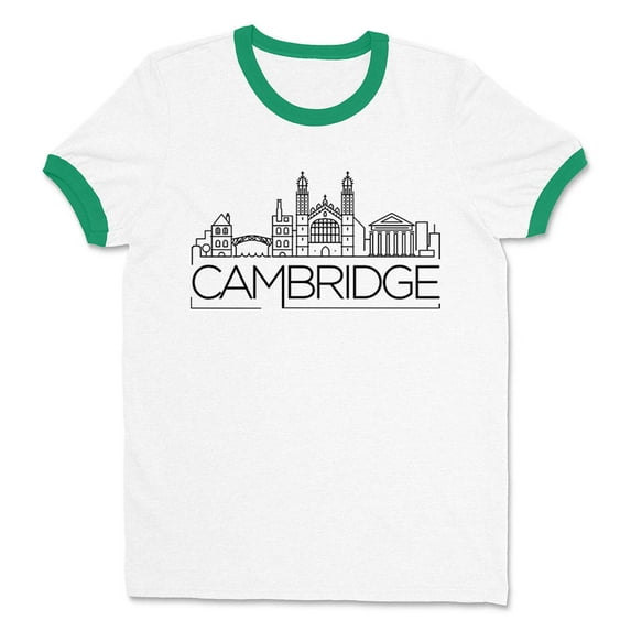Skyline Cambridge England Ringer Tee Shirt Unisex Medium White/Kelly Green