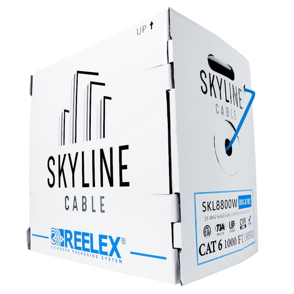 Skyline Cat 6, Solid Bare Copper, 23 AWG, 550 Mhz, CMR Rated, 1000ft Bulk Network Cable, (Blue)