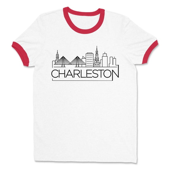 Skyline Charleston South Carolina Ringer Tee Shirt Unisex Small White/Red