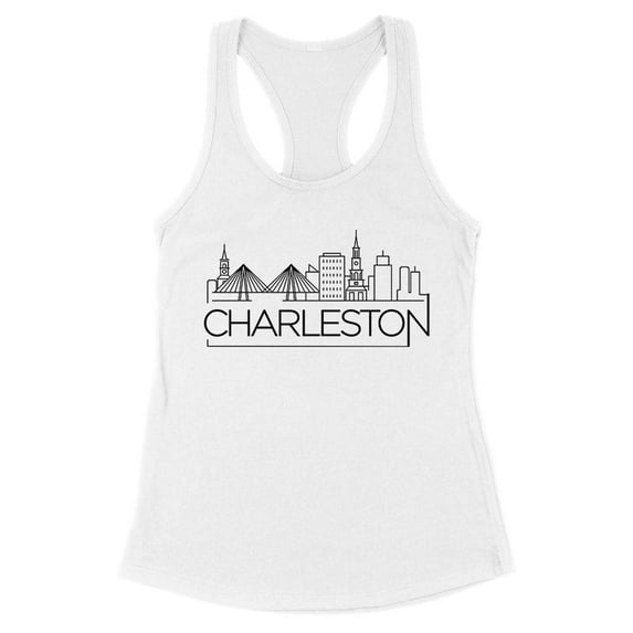 Skyline Charleston South Carolina Tank Top Fitted Racerback Women's 2X-Large White