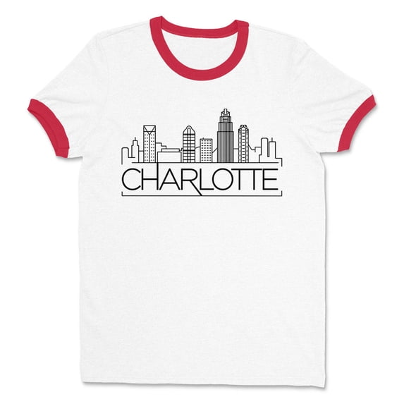 Skyline Charlotte North Carolina Ringer Tee Shirt Unisex Medium White/Red