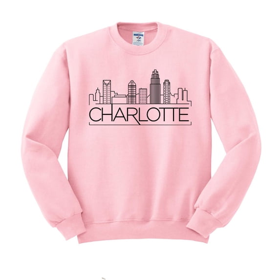 Skyline Charlotte North Carolina Sweatshirt Unisex Large Pink
