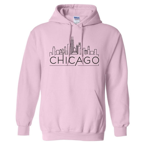 Skyline Chicago Illinois Hoodie Sweatshirt Unisex Medium Pink