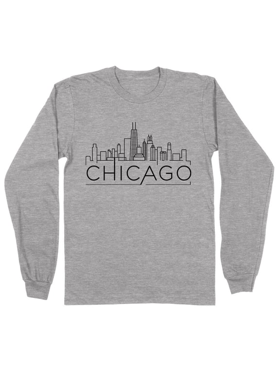 Skyline Chicago Illinois Long Sleeve Shirt Unisex 2X-Large Grey