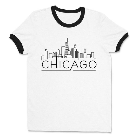 Skyline Chicago Illinois Ringer Tee Shirt Unisex Large White/Black