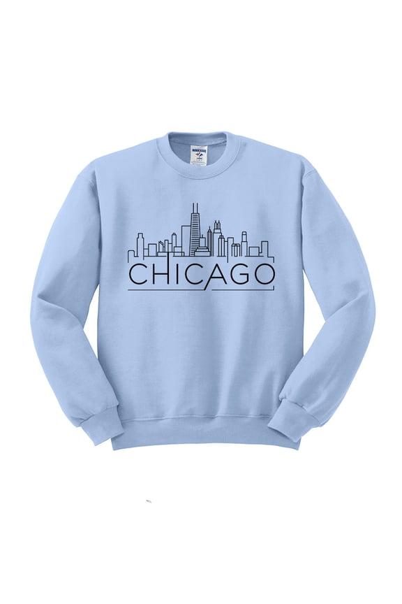 Skyline Chicago Illinois Sweatshirt Unisex Large Light Blue