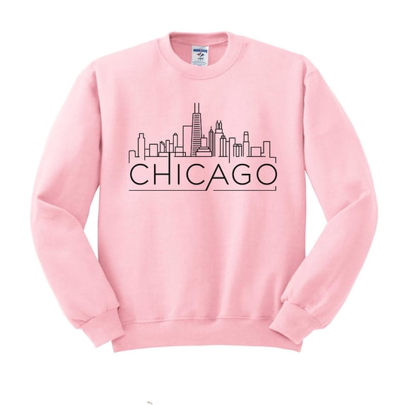 Skyline Chicago Illinois Sweatshirt Unisex Small Pink