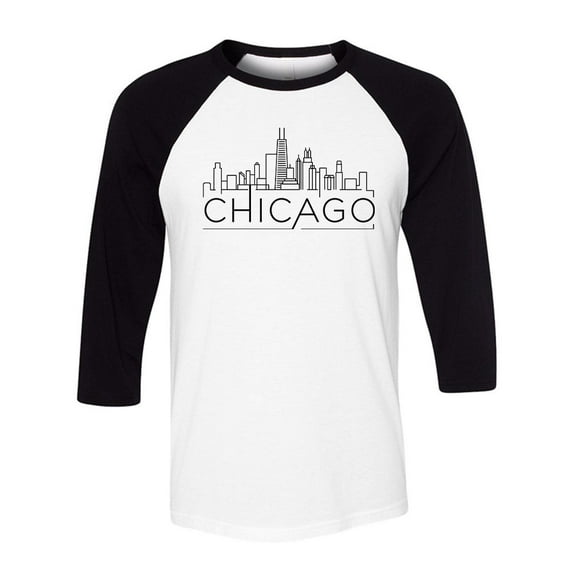 Skyline Chicago Illinois Three-Quarter Raglan Sleeve Baseball Shirt Unisex Medium White/Black