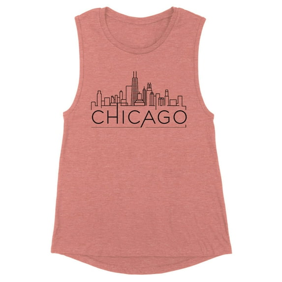 Skyline Chicago Illinois Women's Muscle Tank Medium Desert Pink