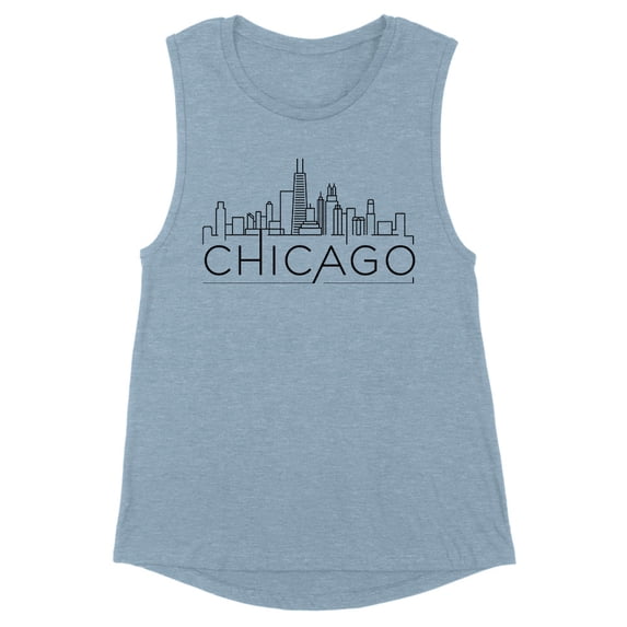 Skyline Chicago Illinois Women's Muscle Tank Small Stonewash Denim
