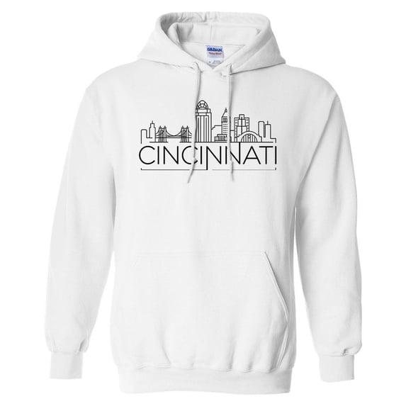 Skyline Cincinnati Ohio Hoodie Sweatshirt Unisex Large White