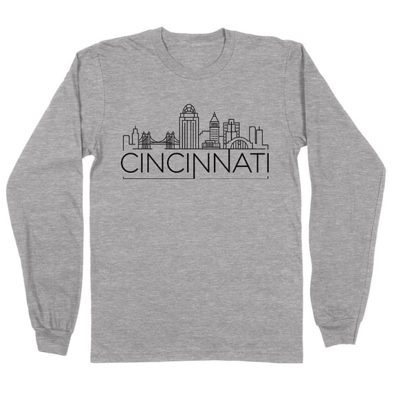 Skyline Cincinnati Ohio Long Sleeve Shirt Unisex 3X-Large Grey