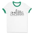 thumbnail image 1 of Skyline Cincinnati Ohio Ringer Tee Shirt Unisex Small White/Kelly Green, 1 of 5