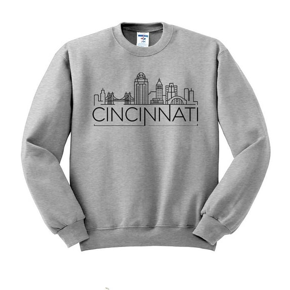Skyline Cincinnati Ohio Sweatshirt Unisex 3X-Large Grey