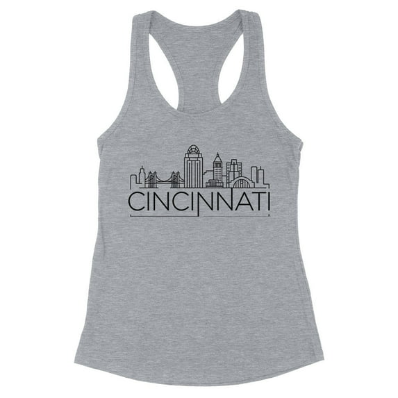 Skyline Cincinnati Ohio Tank Top Fitted Racerback Women's Medium Heather Grey