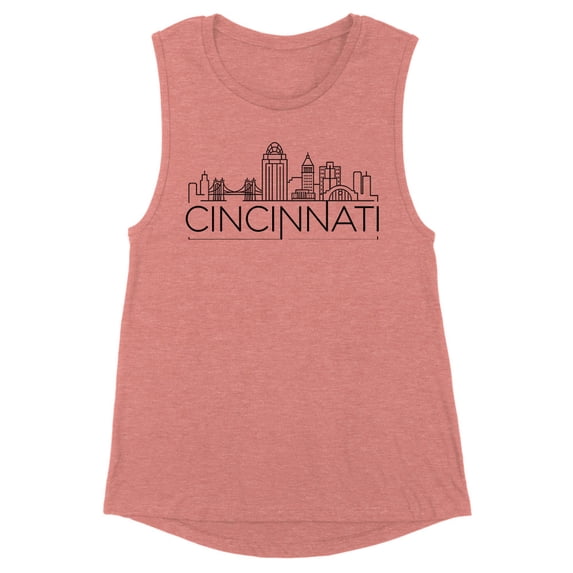 Skyline Cincinnati Ohio Women's Muscle Tank 2X-Large Desert Pink