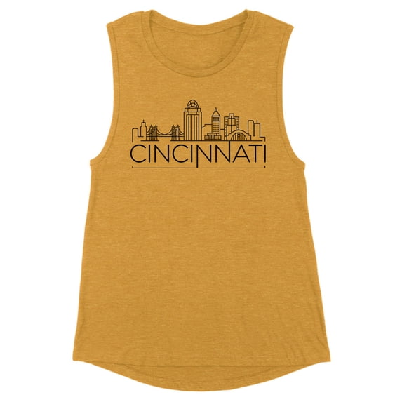 Skyline Cincinnati Ohio Women's Muscle Tank X-Large Antique Gold