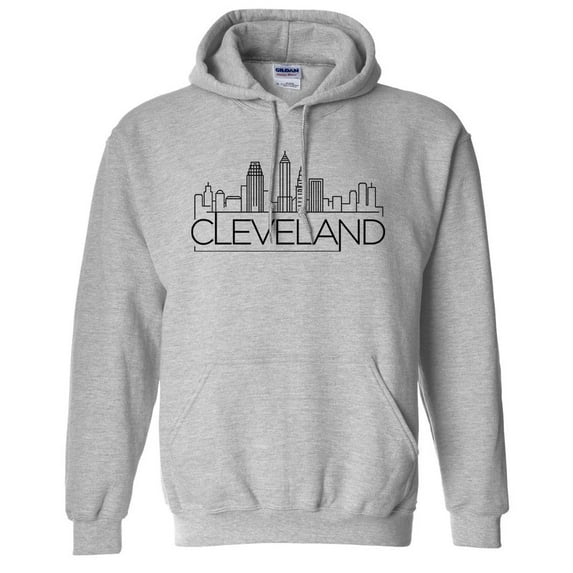 Skyline Cleveland Ohio Hoodie Sweatshirt Unisex X-Large Grey