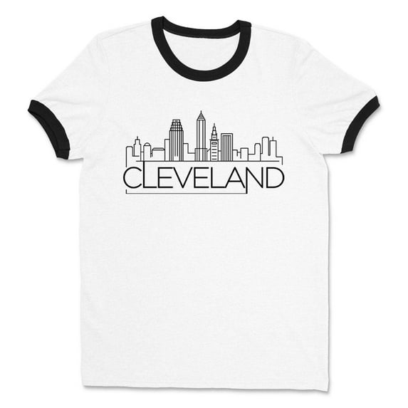 Skyline Cleveland Ohio Ringer Tee Shirt Unisex Large White/Black
