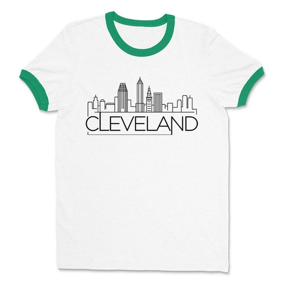 Skyline Cleveland Ohio Ringer Tee Shirt Unisex X-Large White/Kelly Green