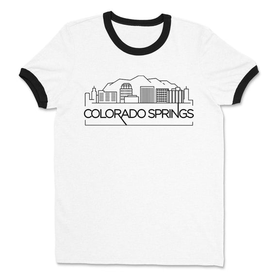 Skyline Colorado Springs Ringer Tee Shirt Unisex Large White/Black