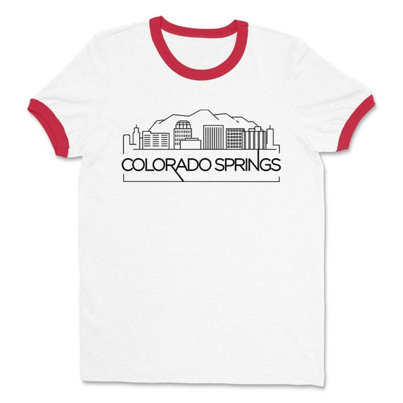 Skyline Colorado Springs Ringer Tee Shirt Unisex Large White/Red