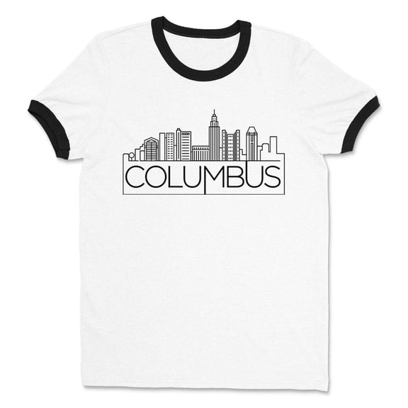 Skyline Columbus Ohio Ringer Tee Shirt Unisex Large White/Black