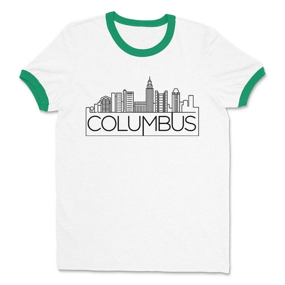 Skyline Columbus Ohio Ringer Tee Shirt Unisex X-Large White/Kelly Green