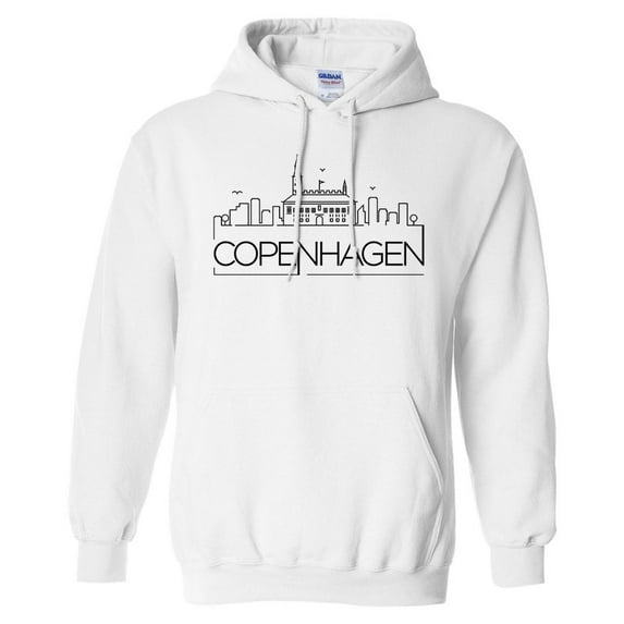 Skyline Copenhagen Denmark Hoodie Sweatshirt Unisex Large White