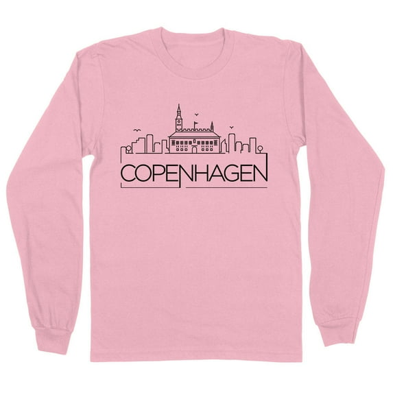 Skyline Copenhagen Denmark Long Sleeve Shirt Unisex 2X-Large Pink
