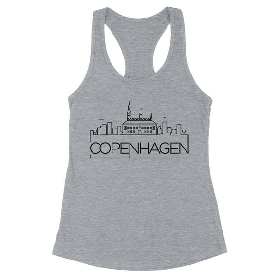 Skyline Copenhagen Denmark Tank Top Fitted Racerback Women's Large Heather Grey