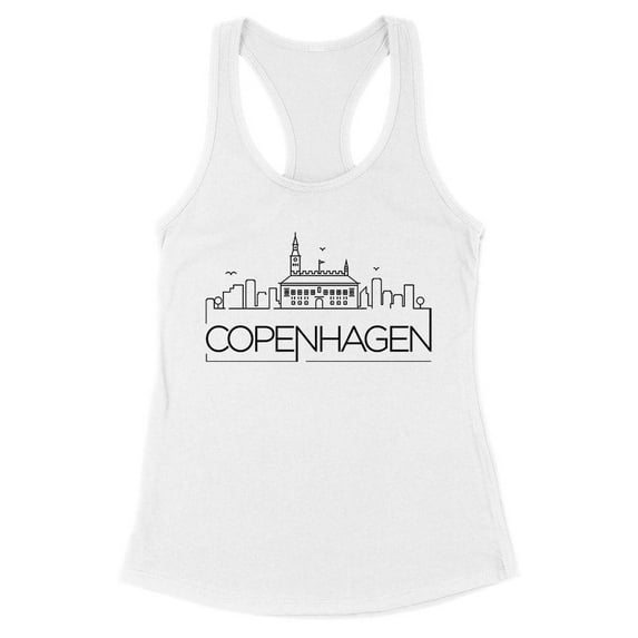 Skyline Copenhagen Denmark Tank Top Fitted Racerback Women's Large White
