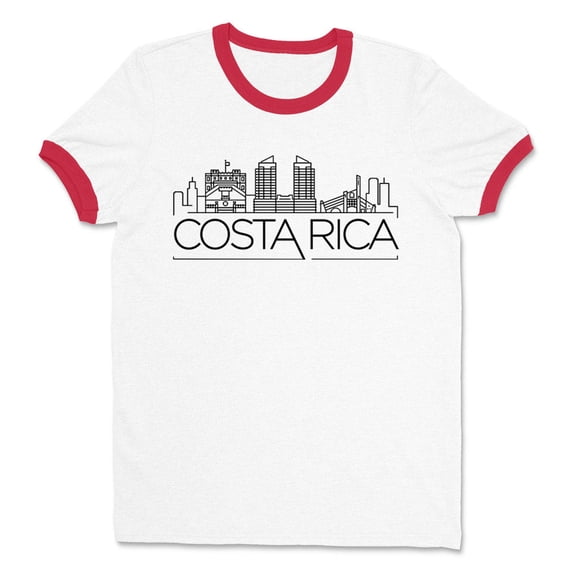 Skyline Costa Rica Ringer Tee Shirt Unisex Small White/Red