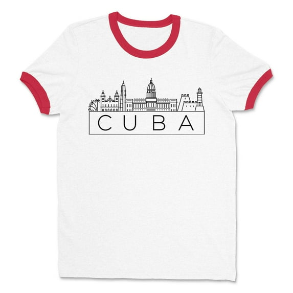 Skyline Cuba Ringer Tee Shirt Unisex Small White/Red