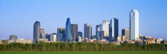 Skyline Dallas TX USA Canvas Art - Panoramic Images (36 x 12)