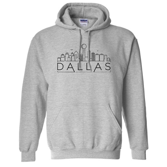 Skyline Dallas Texas Hoodie Sweatshirt Unisex X-Large Grey